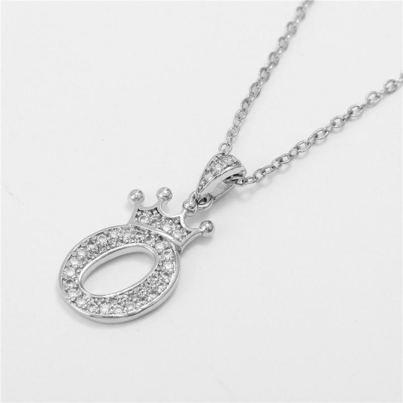 Fashion Cubic Zirconia Crown Letter Pendant Necklace Silver Hip Hop Punk Alphabet Jewelry