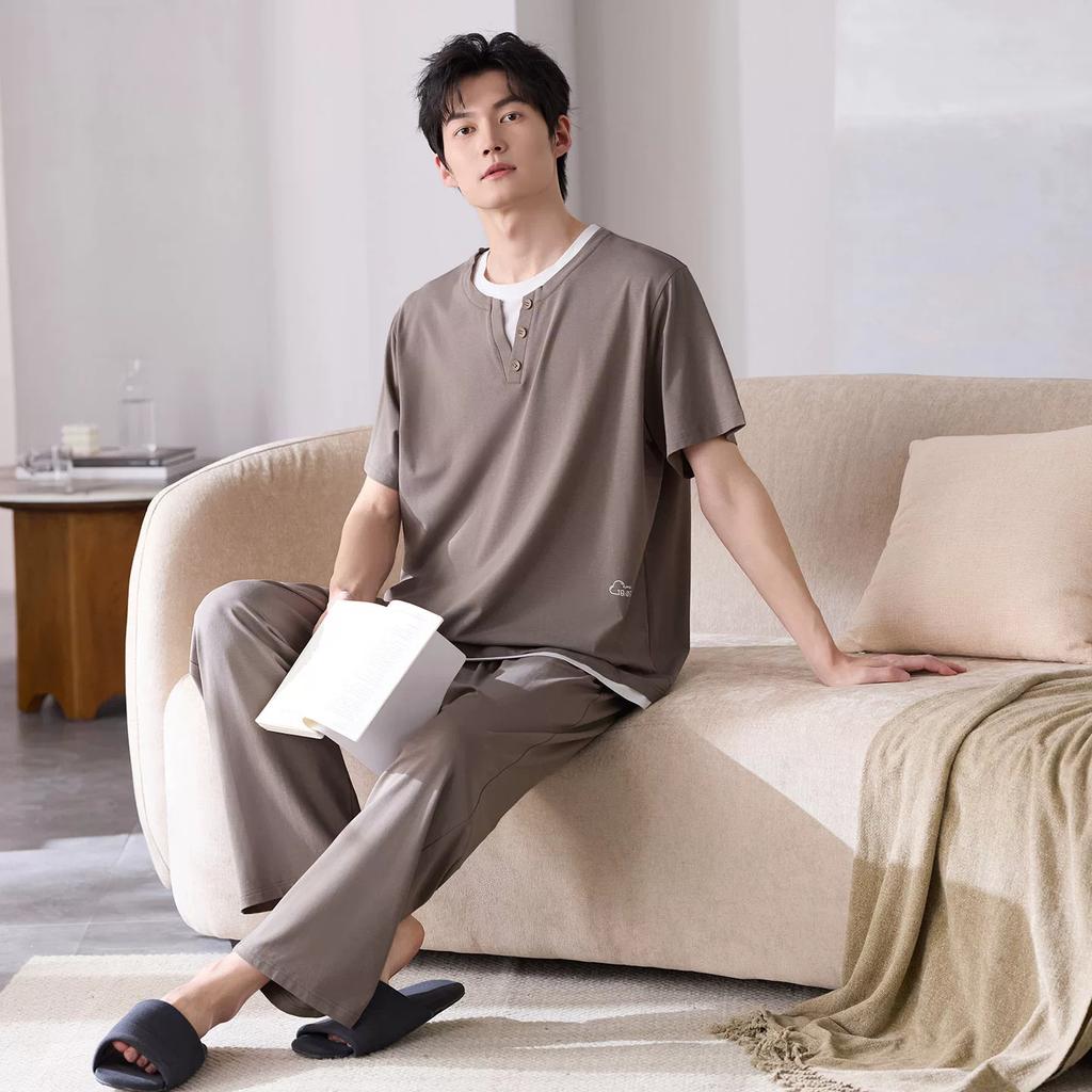 Pajamas Men's Summer Modal Cotton Thin Short-sleeved Trousers Simple Summer Can Be Worn Outside Cool Loungewear Suit