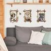 Cartoon Cat Dog Triptych Frame Wall Sticker Set Self-Adhesive for Kids Bedroom Wall Decoration