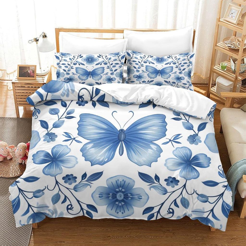 Purple Flower Print Bedding Bedroom Set Duvet Cover With Pillowcase Three-Piece Set