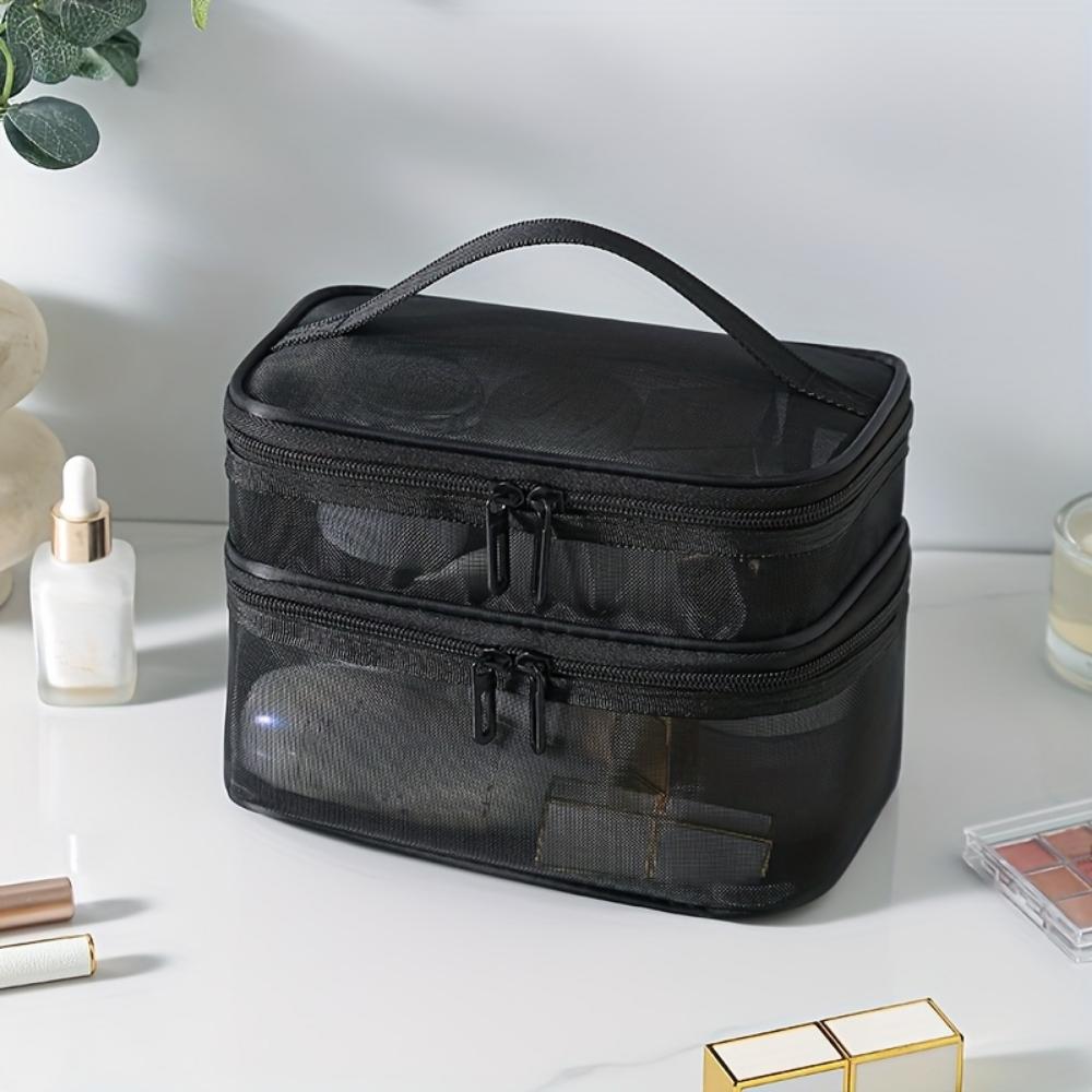 Dwupoziomowa kosmetyczka, toaletówka, podróżna siateczkowa kosmetyczka do przechowywania, pudełko kosmetyczne o dużej pojemności, kosmetyczka z uchwytem.