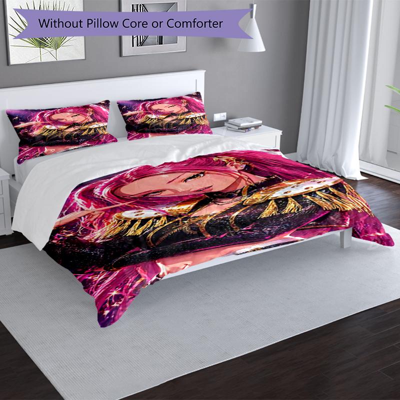 Pink Hair Girl Design Bed Bedding Set 1 Duvet Cover + 2 Pillowcases Soft Breathable Household Bed Linens