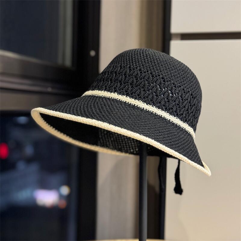 

New casual face-covering fisherman hat for women, summer sun hat, versatile for outings, sun protection straw hat, thin and trendy Adult54-60Adjustable чёрный
