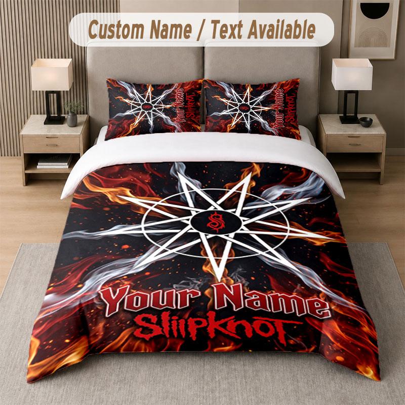 Custom Bedding Set Slipknot Pattern, Print Name Text 1 Duvet Cover Plus 2 Pillowcases Home Textile