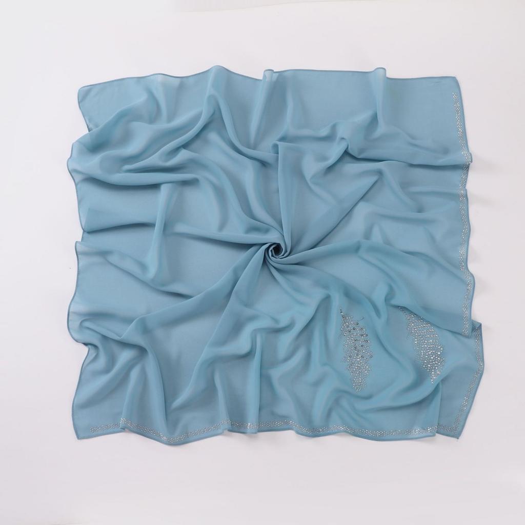 90Cm Luxury Rhinestone Feather Square Bubble Chiffon Instant Hijabs Shawls Lady High Quality Wrap Bufandas Ramadan Muslim Sjaal