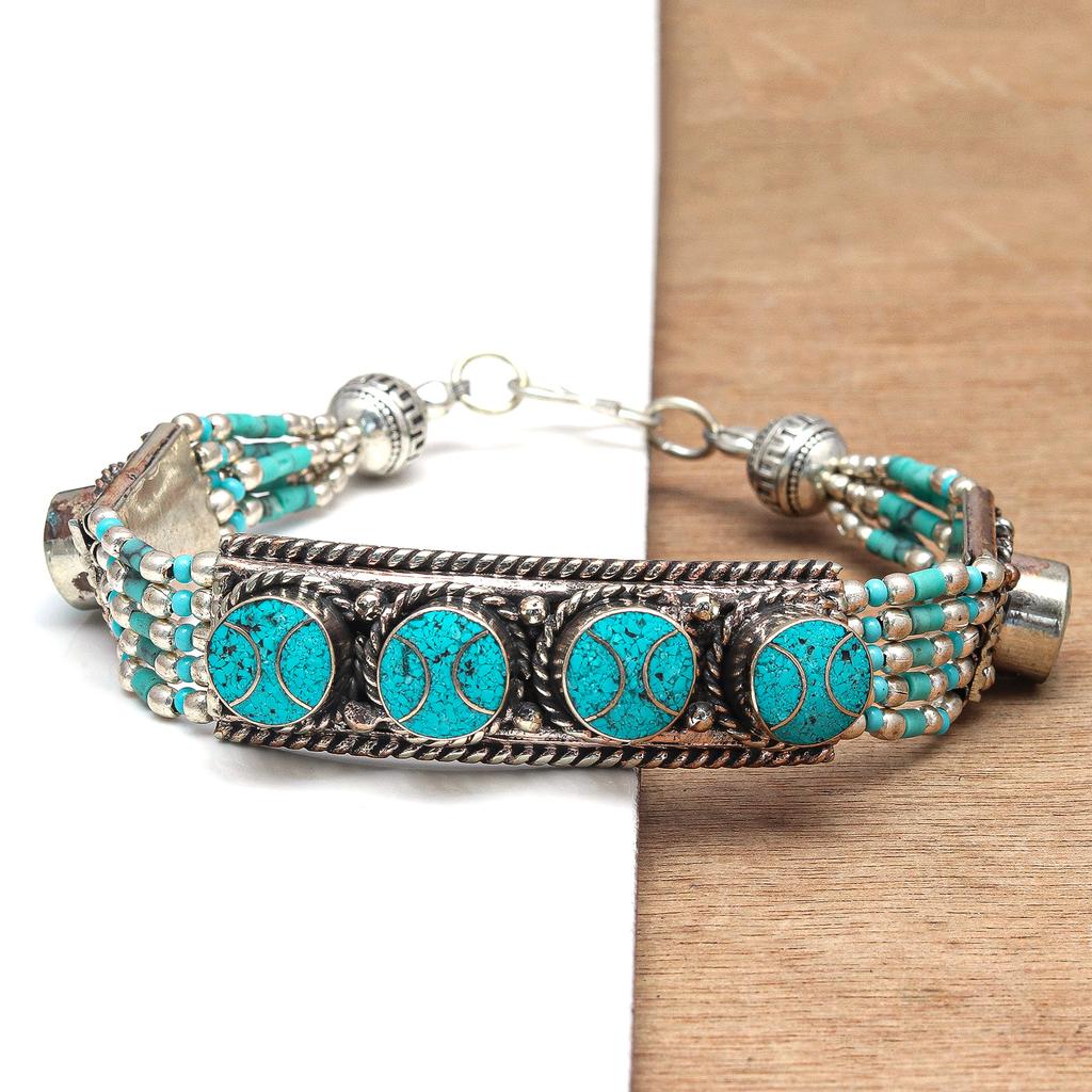 Coral Tibetan  Red Gemstone  Nepali Turquoise Handmade Bracelet Ethnic