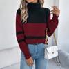 Women S Casual Striped Color Block High Neck Long Sleeve Sweater