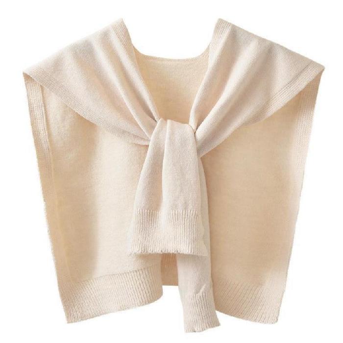 Core-Spun Yarn Knitted Shawl Women'S Spring And Autumn Outer Vest Solid Color Vest Thin Cardigan Summer Knotted False Collar Scarf