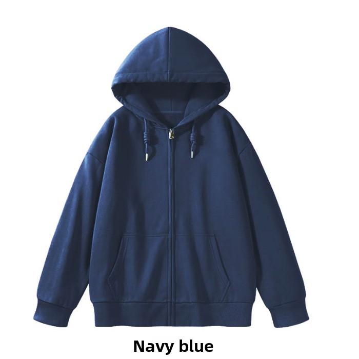 CVC cotton wool composite milk silk 320g back-necked plain zipper hoodie for women
