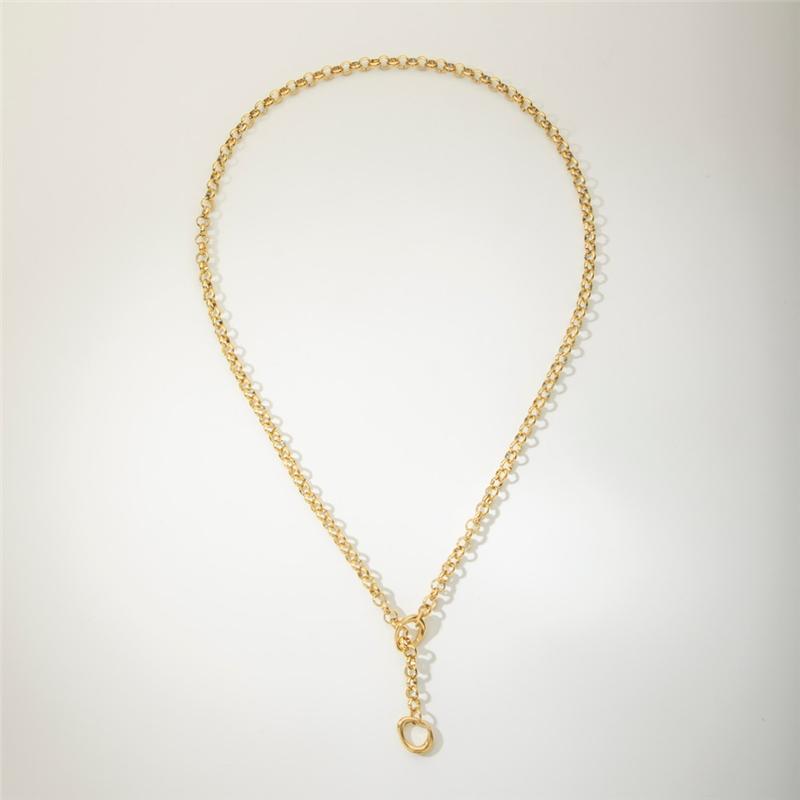 SF5079 New Arrivals Waterproof Jewelry Minimalist 18K Gold Plated Stainless Steel O Shaped Long Chain Sweater Necklace