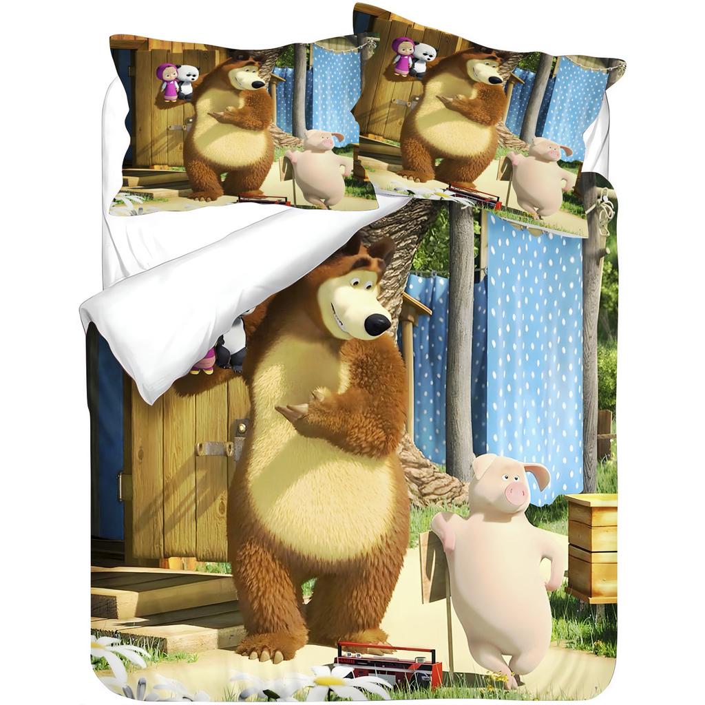Masha and the Bear Baby Bedding Set, Brushed Soft Machine Washable, Cute Holiday Gift for Kids Room Decor
