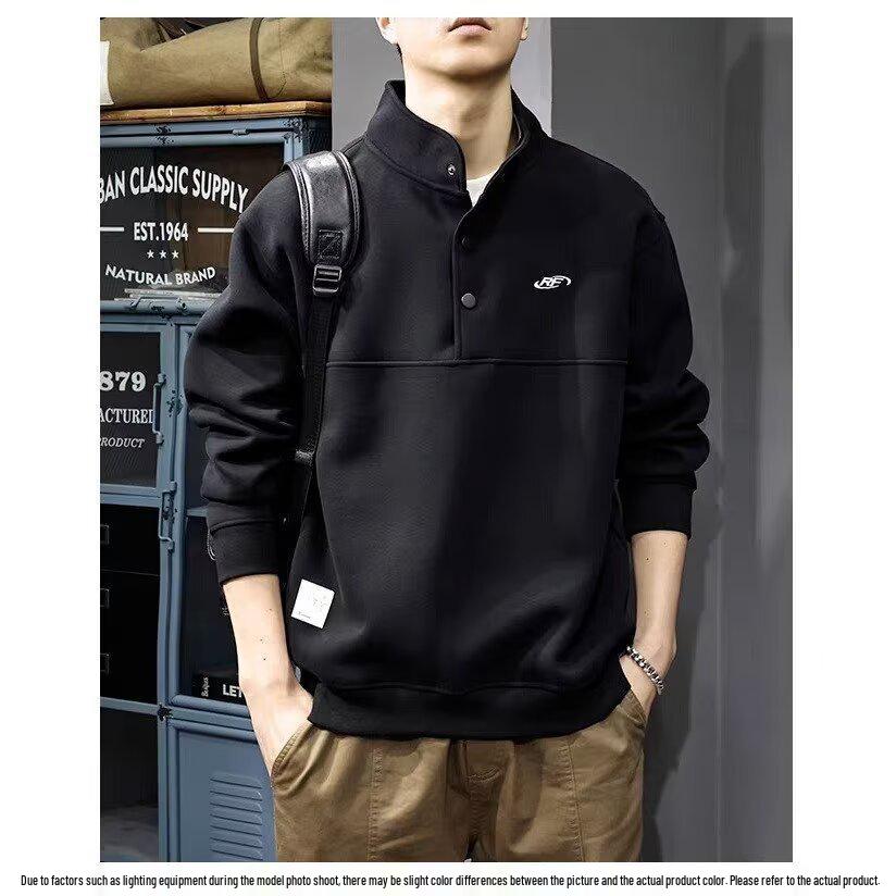 Men's Trendy Embroidered Stand-up Collar Hoodie Jacket, Loose Fit, Spring/Autumn Casual Sportswear.