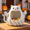 Funky Halloween Room Decor 3D Printed Ghost Cat Storage Holder, Decorative Kitten Statue with PLA Material Craft Hollow Storage, Candy Bowl,
