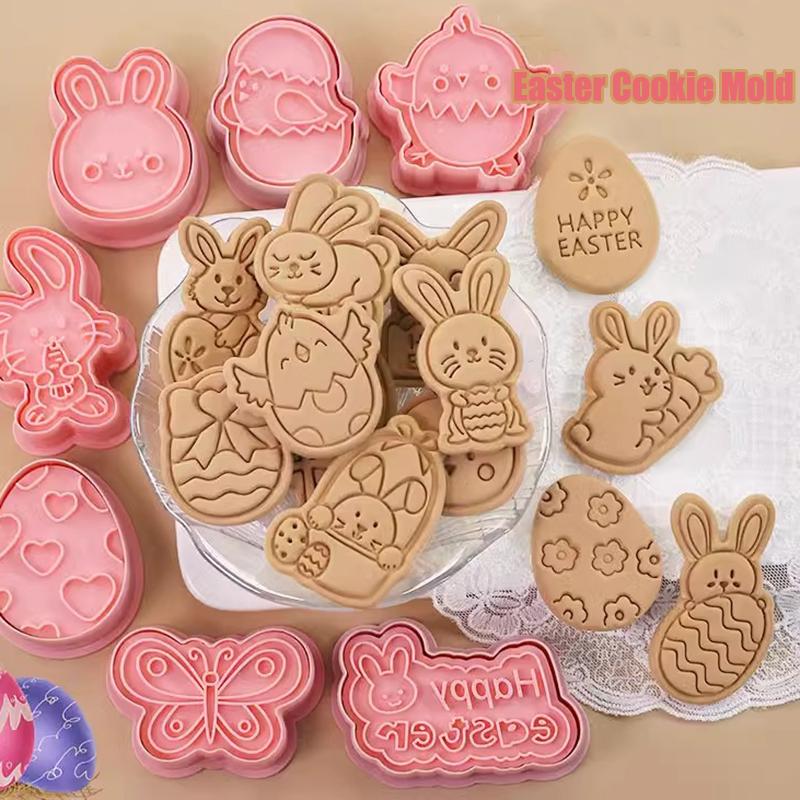 8Pcs DIY Easter Cookie Biscuit Mold Cartoon Bunny Egg Cookie Cutters 3D Rabbit Baking Fondant Mold Stamp Cake Decorating Tools