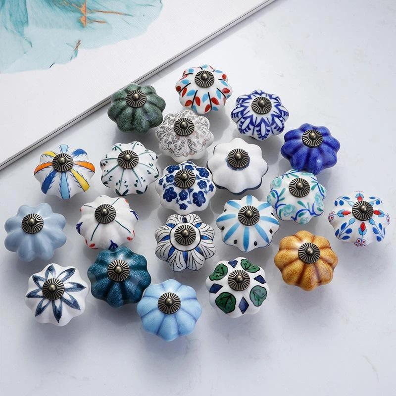 1Pcs Garden American Pumpkin Handpainted Single Hole Ceramic Handle Cabinet Drawer Door 40Mm