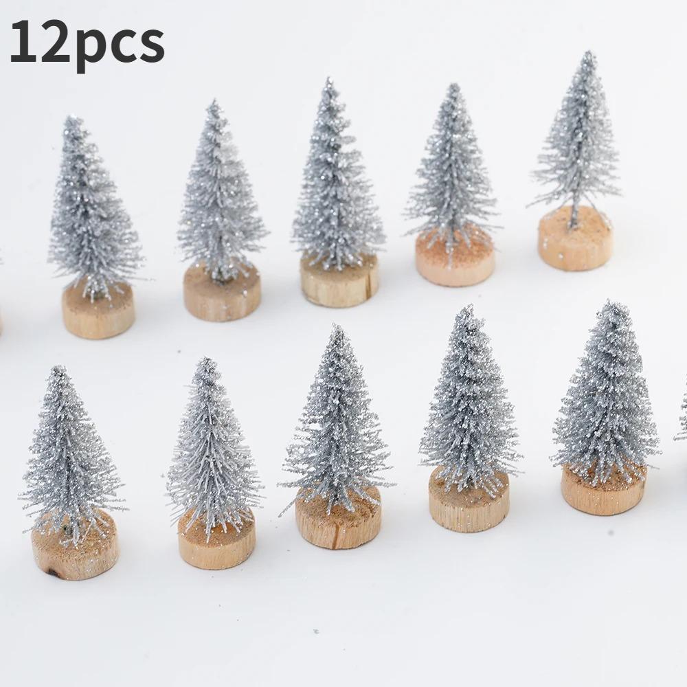 12er-Pack Mini-Künstliche Weihnachtsbäume mit Holzsockel - Tisch-Flaschenbürstenbäume für DIY-Basteln und Feiertags-Heimdekoration