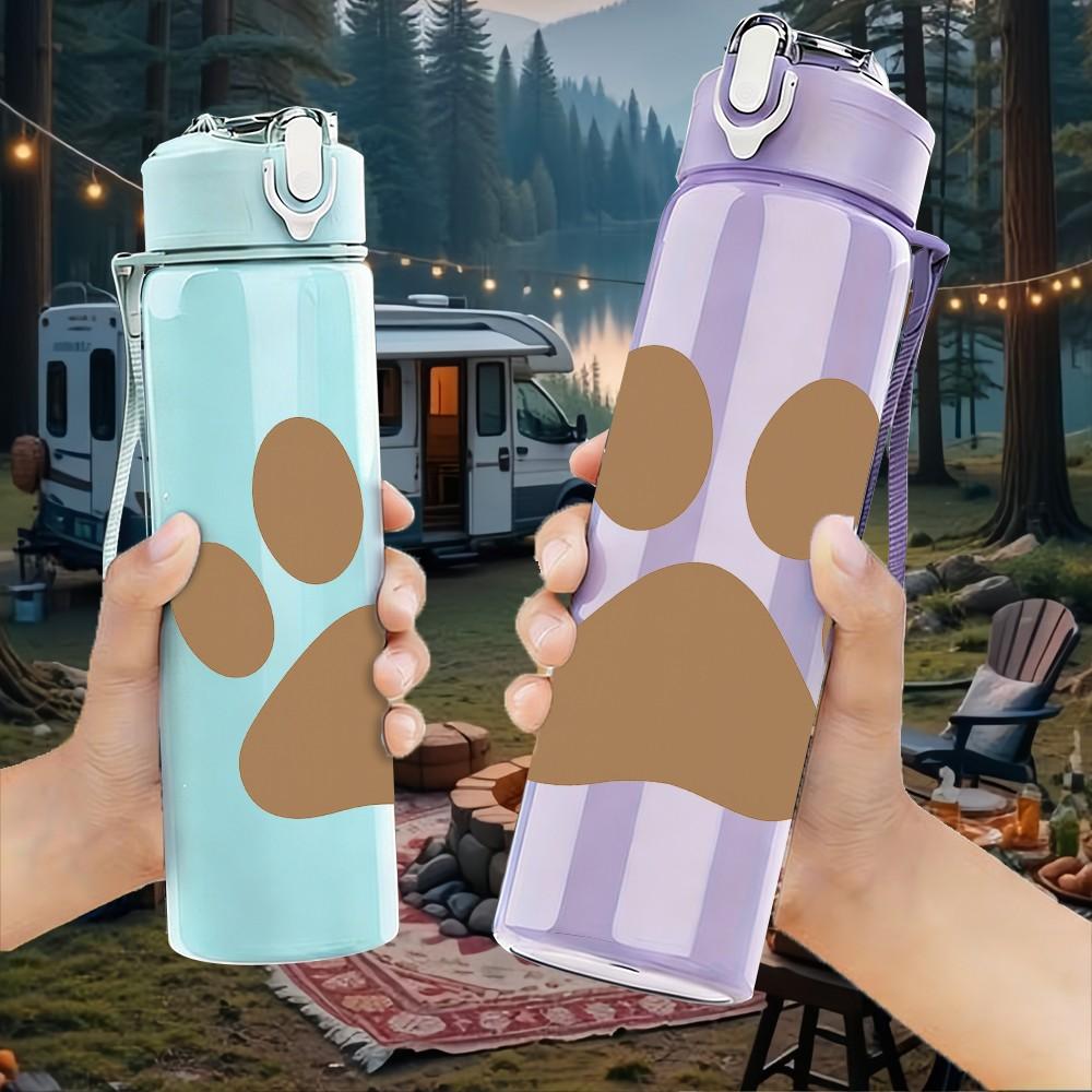 1PC Simple Dog Paw Print 750ml Color Plastic Sports Water Bottle Leakproof Flip Straw Lid Suitable for Sports Office Home Use