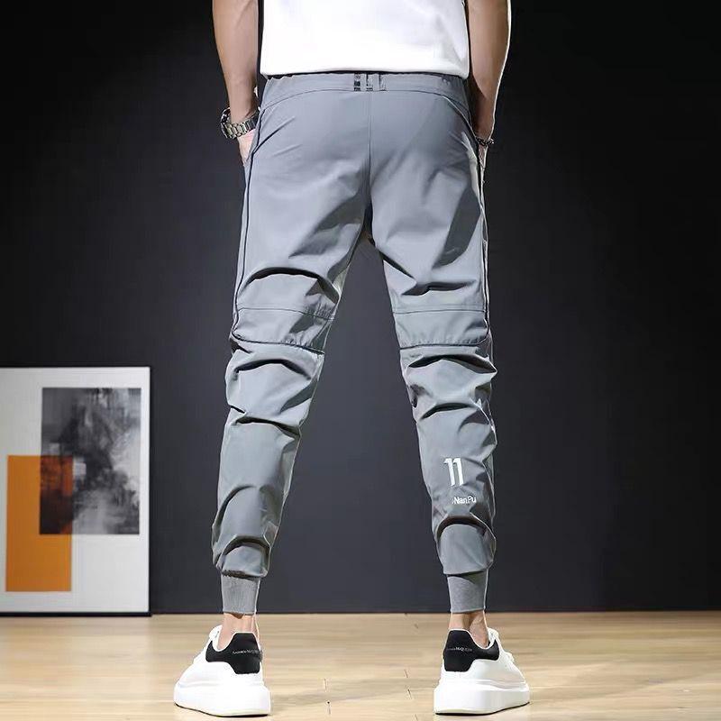 Men's Summer Slim Fit Elastic Waist Quick-Dry Pants - Korean Style Trendy Nine-Point Cuffed Pants
