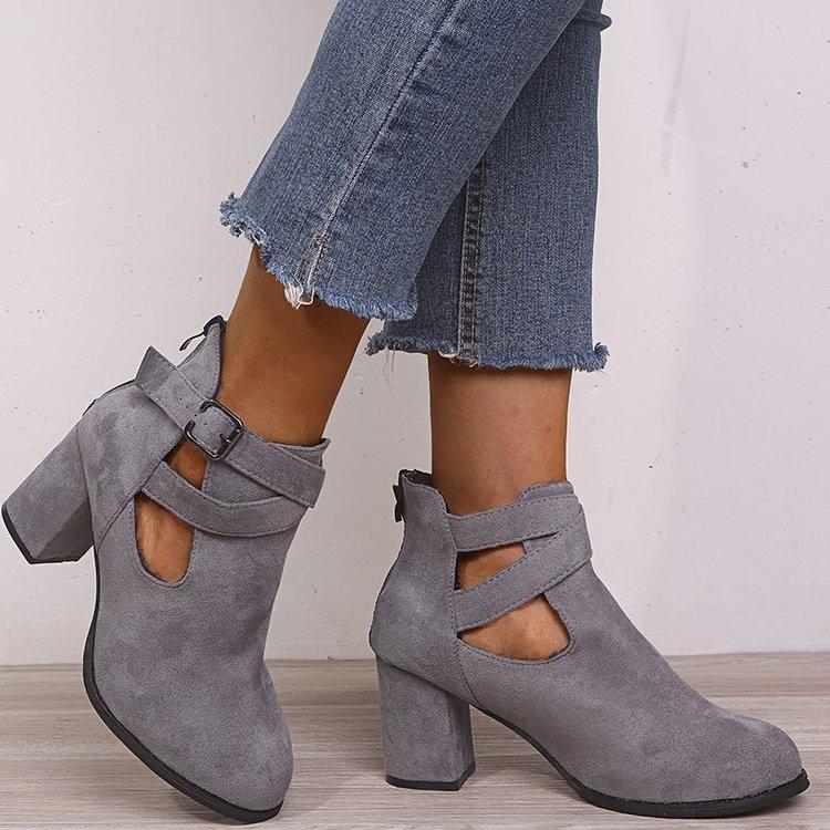 Winter Women's Boots Round Head Zipper Buckle High-heeled Women's Boots Short Boots Women's Shoes Mujer Women's Ankle Shoes