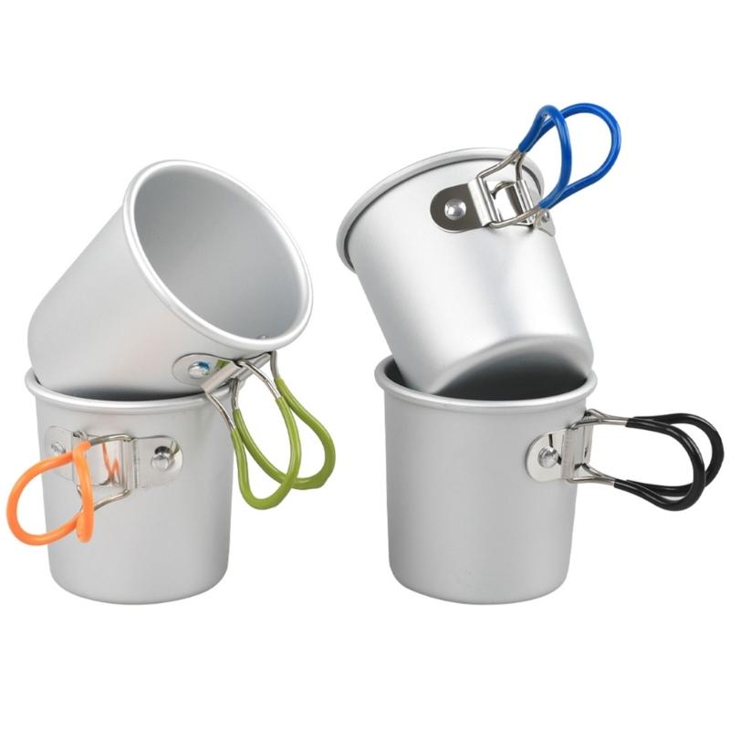 Aluminum Camping Mug for Backpacking Breaks, 150ml Foldable Outdoor Drink Cup with Grip Covered Handle for Easy Carry