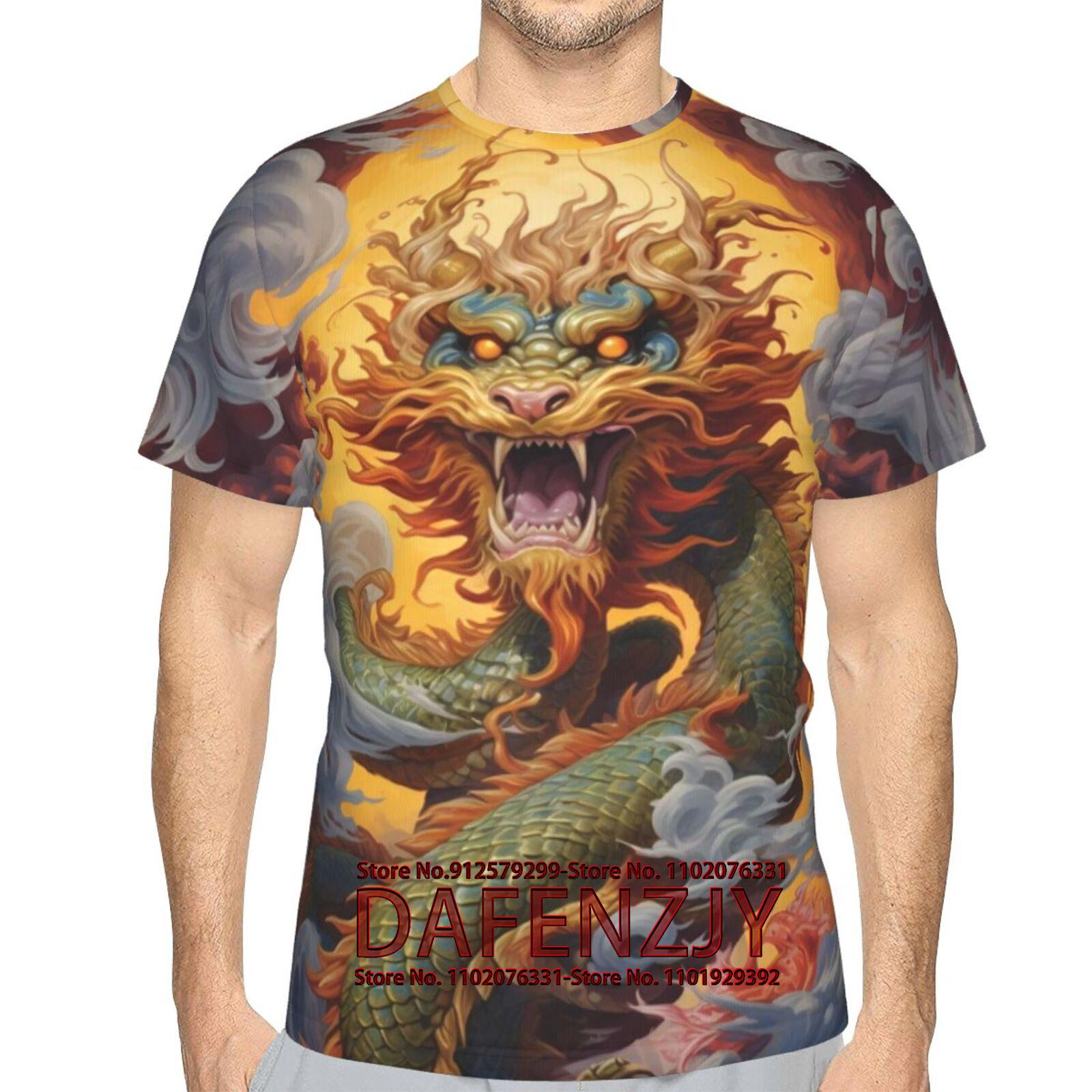 

Мужская футболка с драконом, летние футболки с коротким рукавом, топы, футболка с изображением животных, футболка с рисунком аниме S золотой