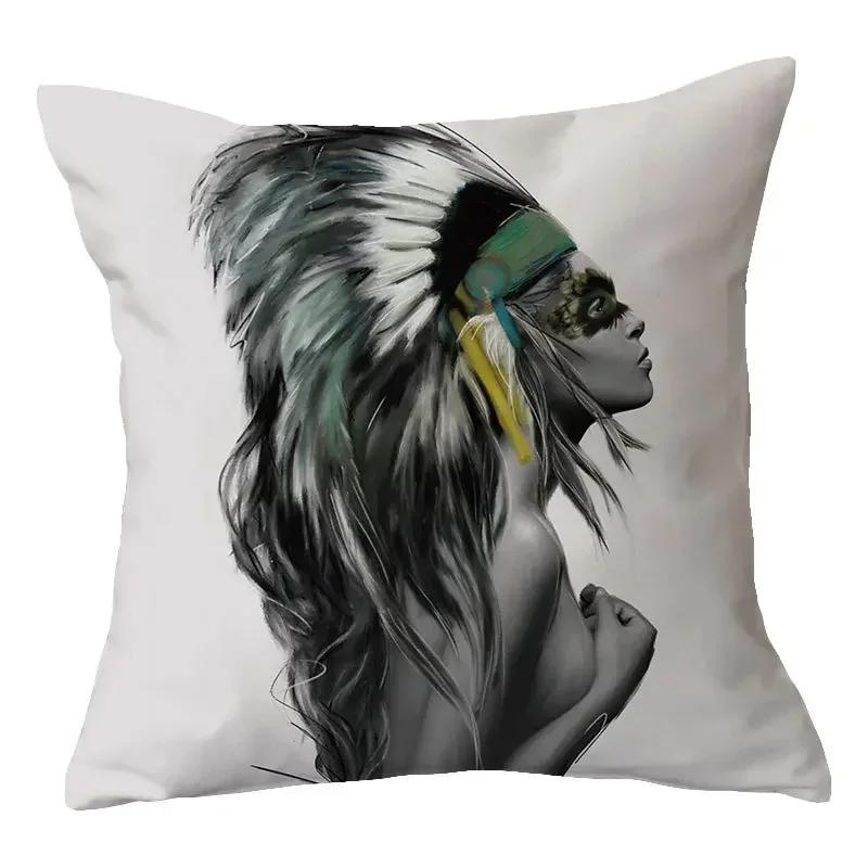 40/45/50cm Sexy Women Print Cushion Cover Decor Sexy Flower Feather Print Sofa Pillowcase Bedroom Home Pillow Case