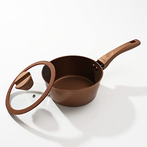 PEARL METAL VISIONS 18cm Saucepan with Glass Lid, Induction Compatible, Gold Coating, CP-8808