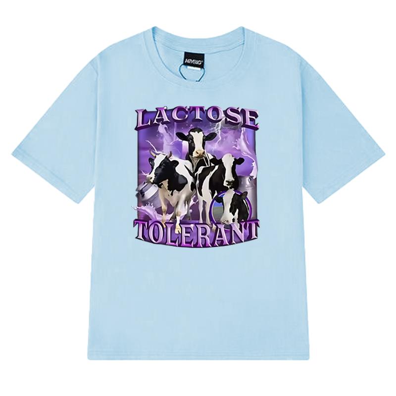 High Quality Lactose Tolerant Funny Meme Graphic Black Short Sleeve T Shirts Unisex Harajuku T-shirt Men Women 100% Cotton Tops