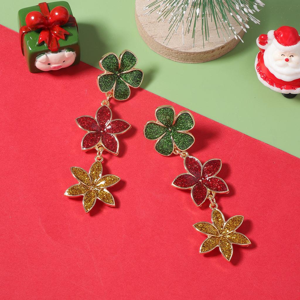 Christmas fashion festive alloy splicing flower pendant earrings, versatile niche daily models