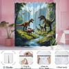 1Pc Shower Curtain - Prehistoric Dinosaur Scene With Waterfall And Lush Greenery, Perfect For Bathroom Decoration