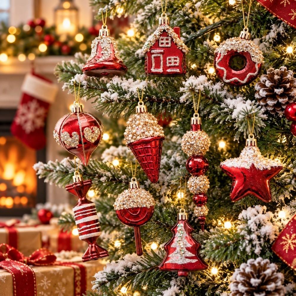 Irregular Design Christmas Hanging Ornaments Red Painted Holiday Decorations Holiday Scene