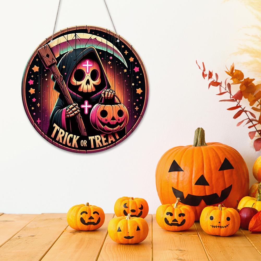 Halloween Door Hanging Sign Round Front Door Decorations Decorative Wooden Door Sign Vintage for Window Wall Decor