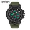 SANDA Women's Trendy LED Dual Display Waterproof Watch with Hourly Chime