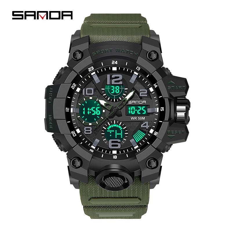 SANDA Women's Trendy LED Dual Display Waterproof Watch with Hourly Chime