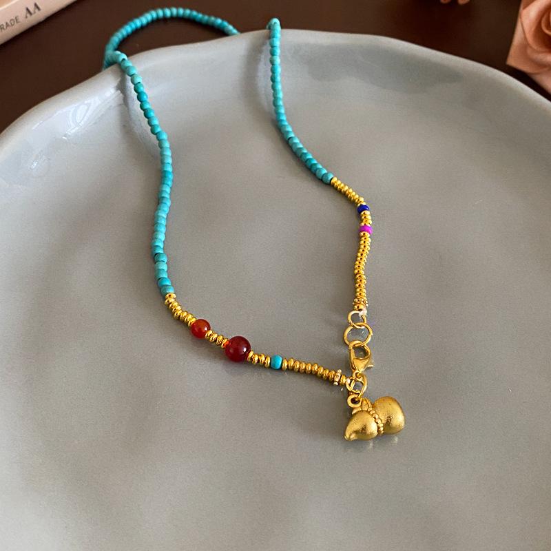 Chinesische Geometrische Stein- & Perlenkette: Retro High-End Schlüsselbeinkette, Vielseitiger Schmuck im antiken Stil