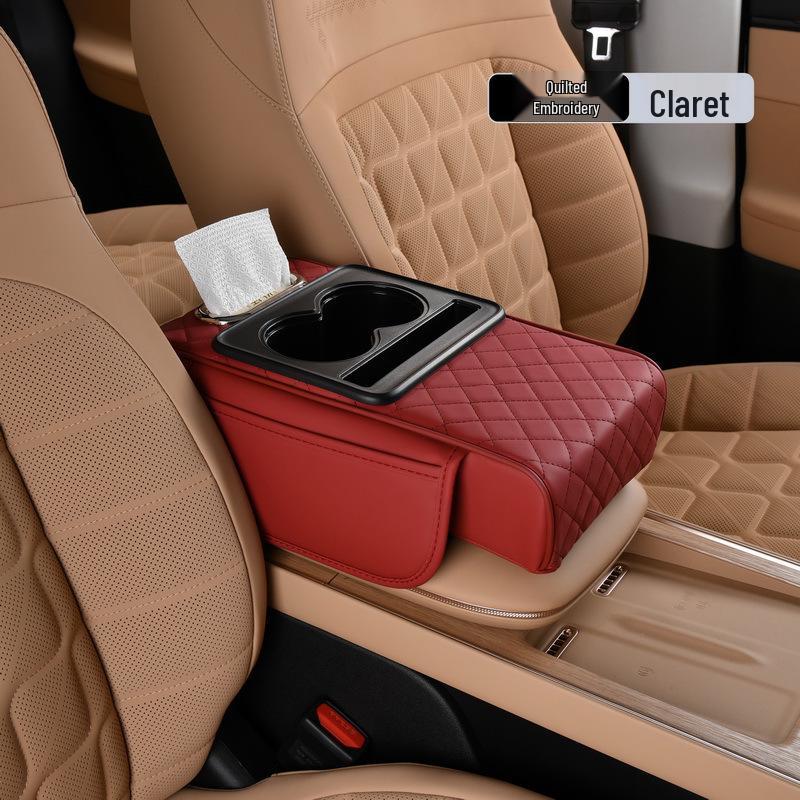 Auto Mittelarmlehnenbox Polster mit Höhenverstellung, Taschentuchbox Aufbewahrung und Getränkehalter