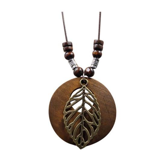 Women Sweater Chain Single-layer Wooden Beads Rose Decor Pendant Retro Ethnic Style Clothes Jewelry Dating Prom Party Garment Decoration Necklace