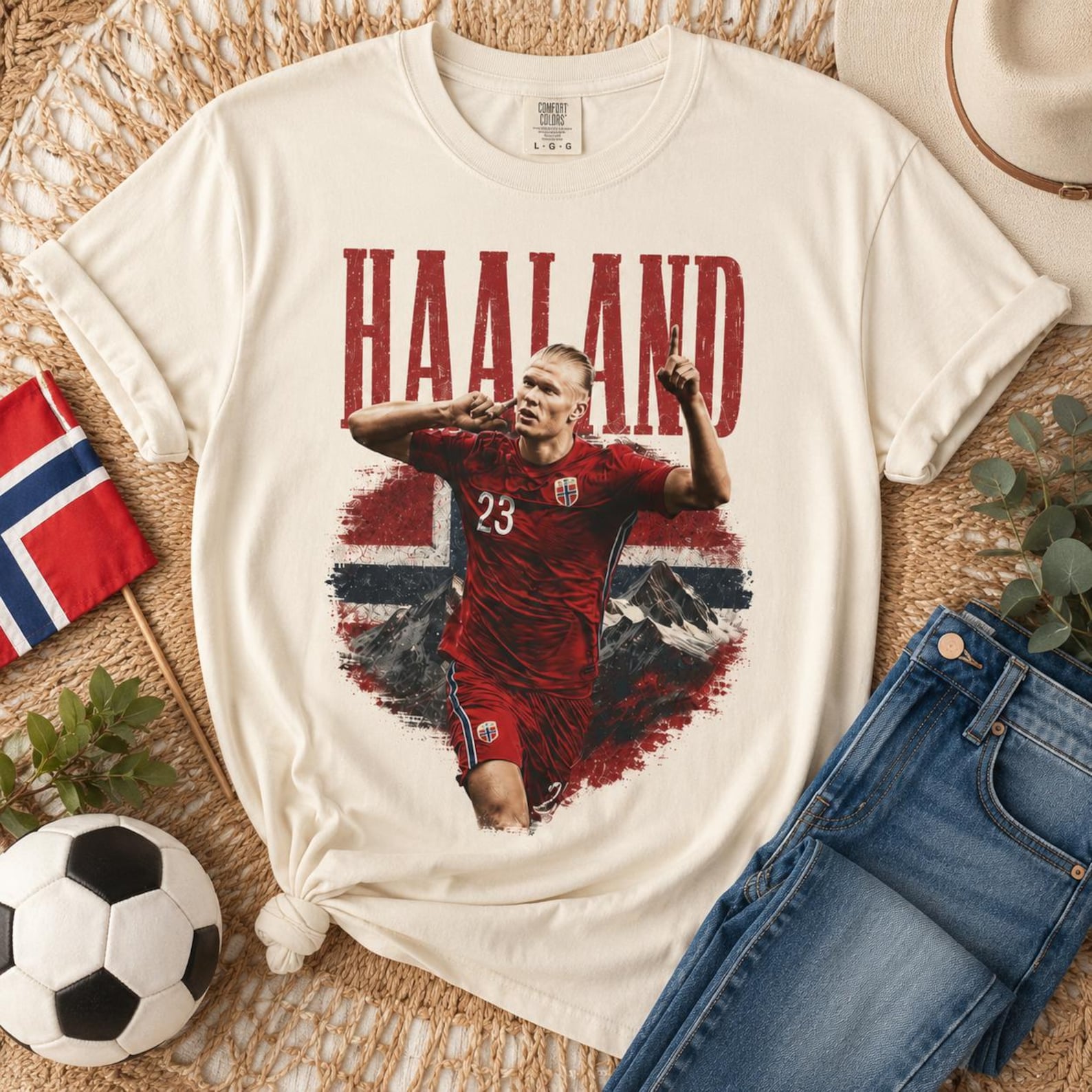 Erling Haaland Illustration T-shirt | Soccer Fan Tee I Norway Football Supporter 4XL