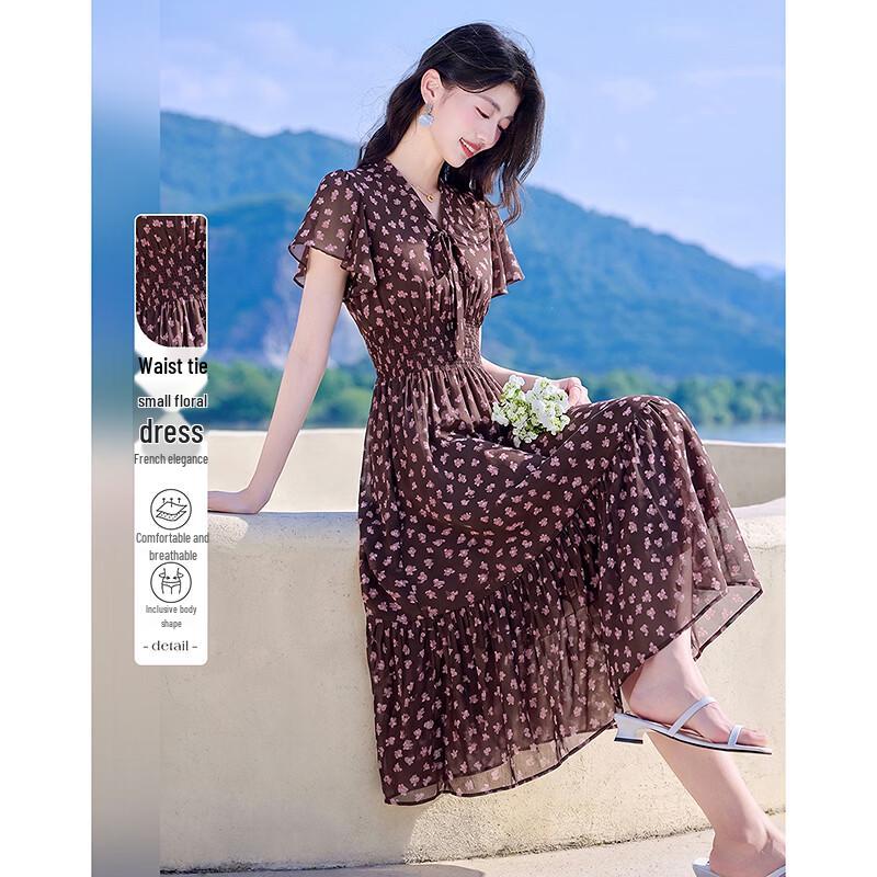 Elegant Floral Short-Sleeve Midi Dress S