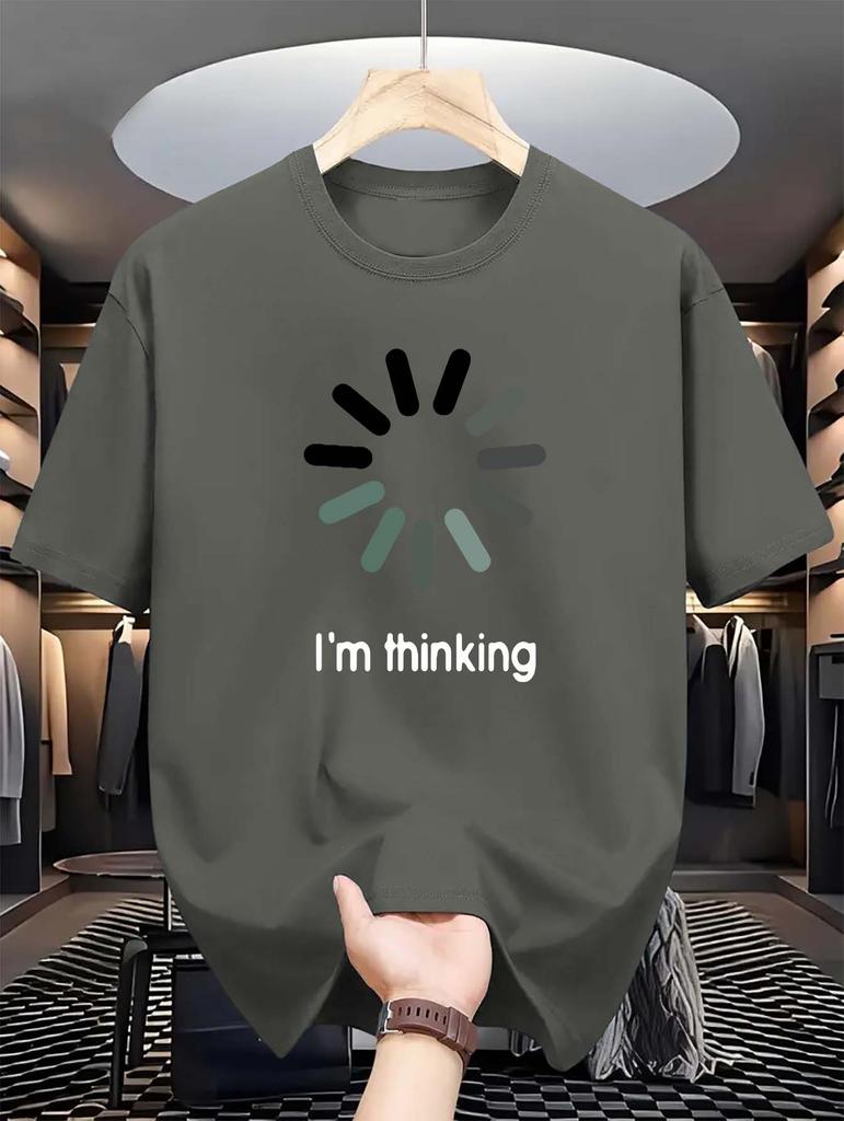 Summer Casual Crew Neck T-Shirt -  Regular Fit, "I'm Thinking" Print - Fashionable Short-Sleeve Top for Sports & Leisure
