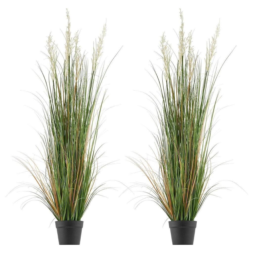 Artificial Grass Plant, 2 Pack 1499mm Faux Reed Flower Grass in Pot, Premium PVC Fake Greenery Shrubs Plant for Indoor Outdoor House Home Garden