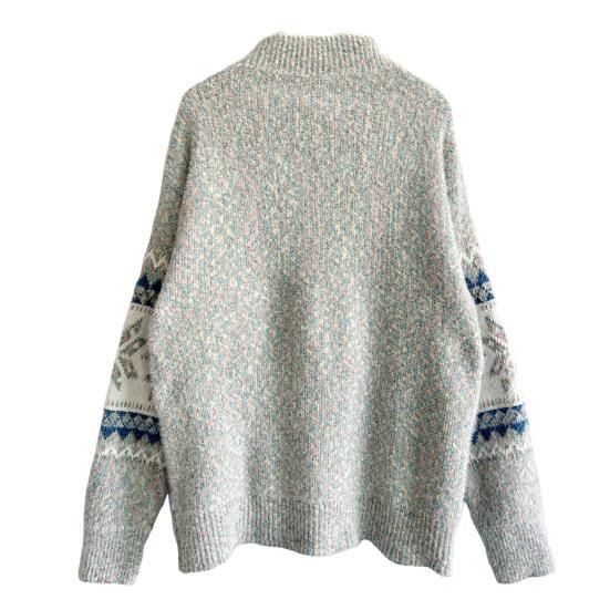 Winter Women Christmas Sweater Half-high Collar Color Matching Snowflake Pattern Long Sleeve Knitwear Thick
