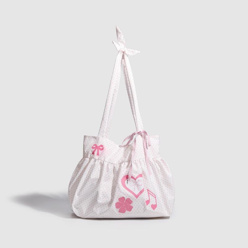 

Сумка-тоут, Милий бант, Серце, Ретро-нота, Сумка на одне плече, Велика місткість для подорожей рожевий