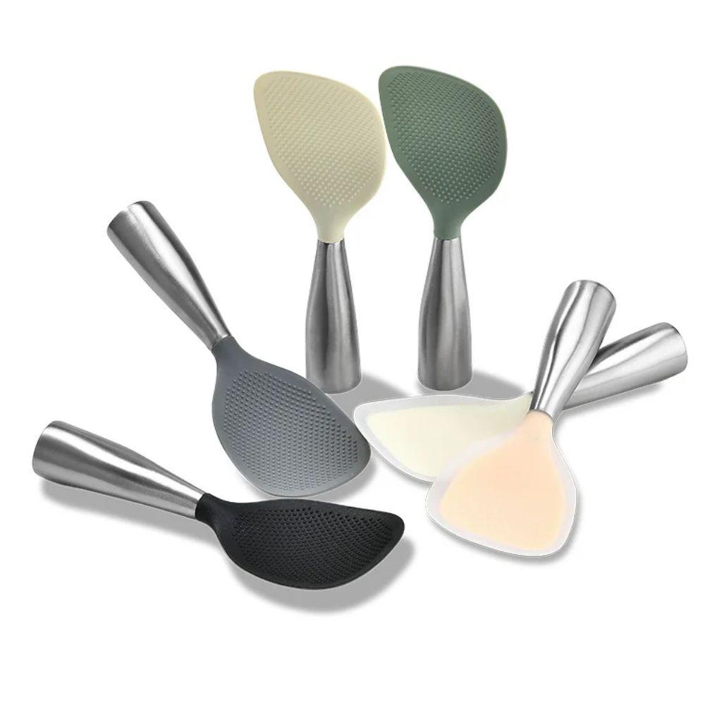 Stainless Steel Handle Silicone Rice Spoon Non-stick Rice Paddle Kitchen Tableware Rice Scoop  Home