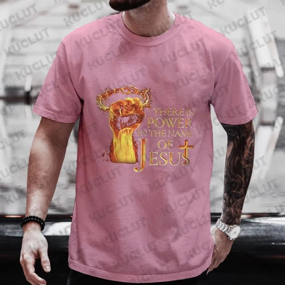 Fist & Jesus Letter Pattern Men's T-shirt Fashion Graphic Tops Short Sleeve Tees Summer Outdoor Streetwear Men Oversized Clothes