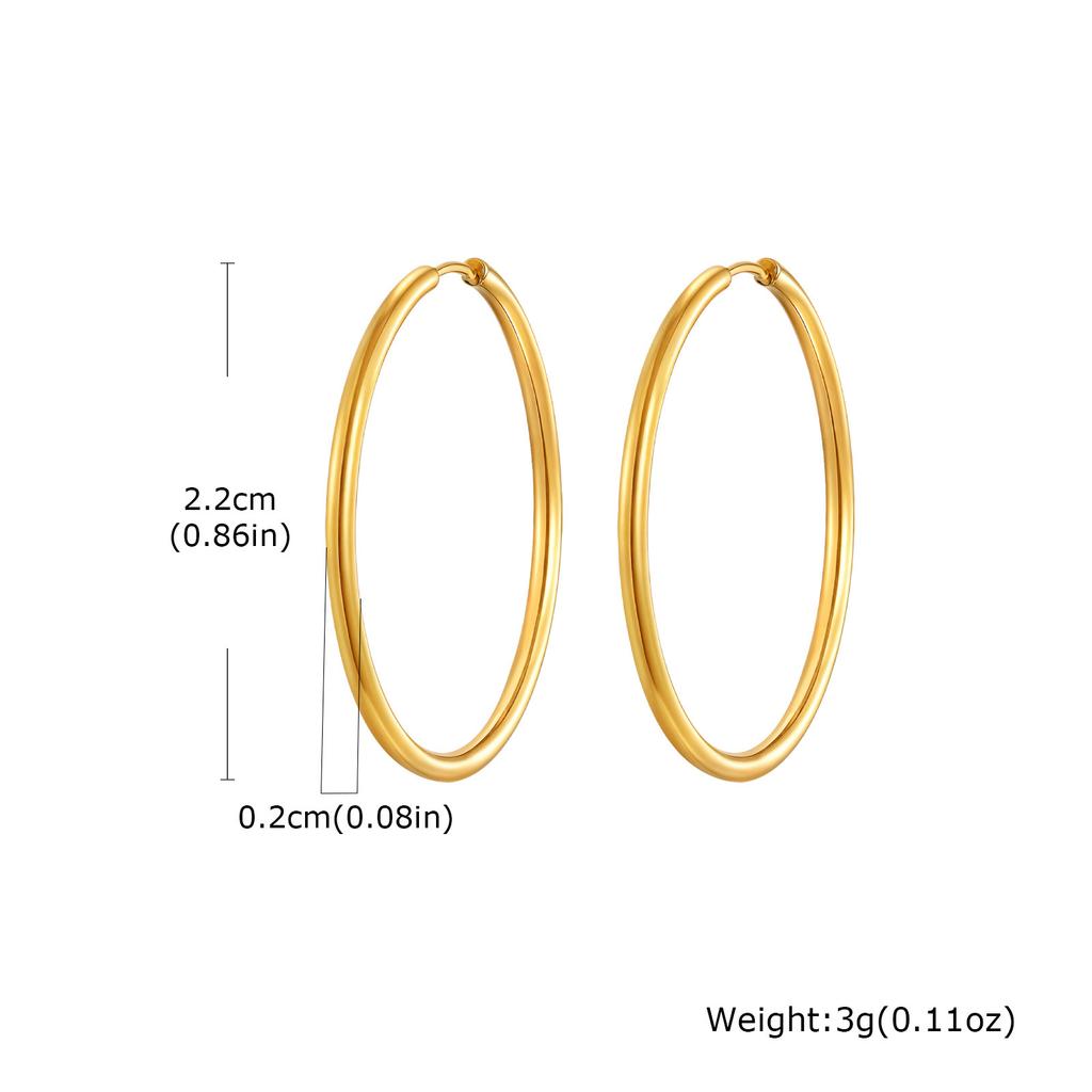 Wind stainless steel geometric large plain ring earrings plated with 18k gold simple earrings women's multi-specification 2mm, 4mm