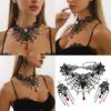 Lace Choker Necklace Rhinestones Earrings Set Halloween Costume Accessories Gothic Vampires Jewelry Set for Wedding