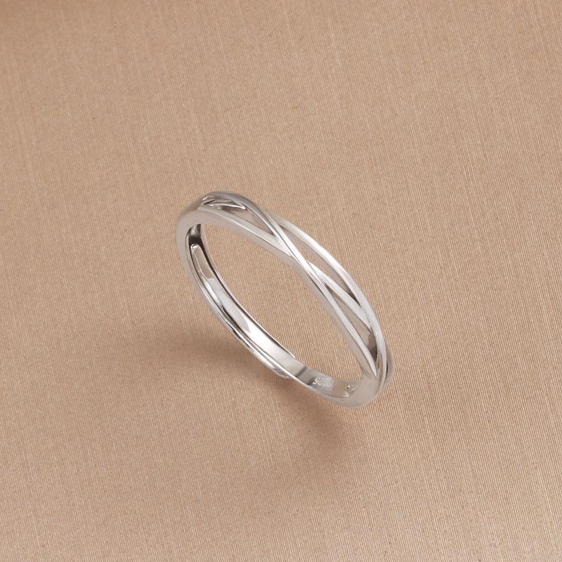 S925 Sterling Silver Open Ring with Intersecting Lines - Unisex, Simple Versatile Design for Thumb or Plain Band Adjustable Open