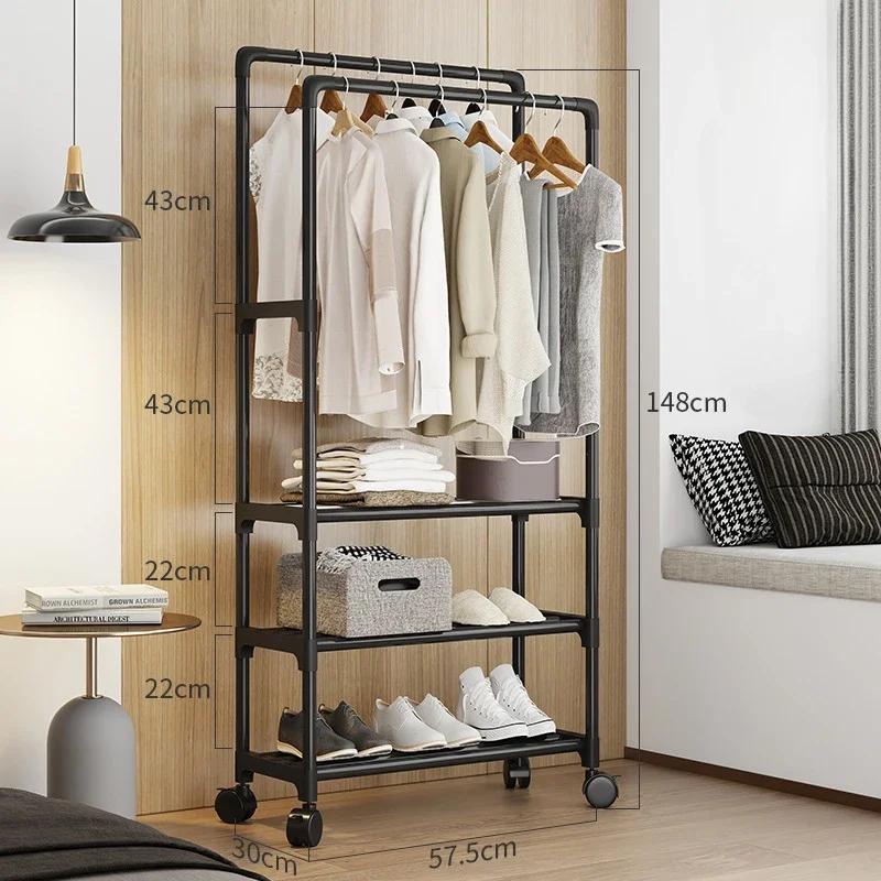 Dual Pole Clothes Hanger Strong Load-bearing Capacity Wardrobe Movable Coat Rack Simply Multi-storey Floor Standing Coat Rack