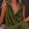 Women Jumpsuit Solid Color Dress Up Washable Popular Casual Button Hooded Playsuit for Female